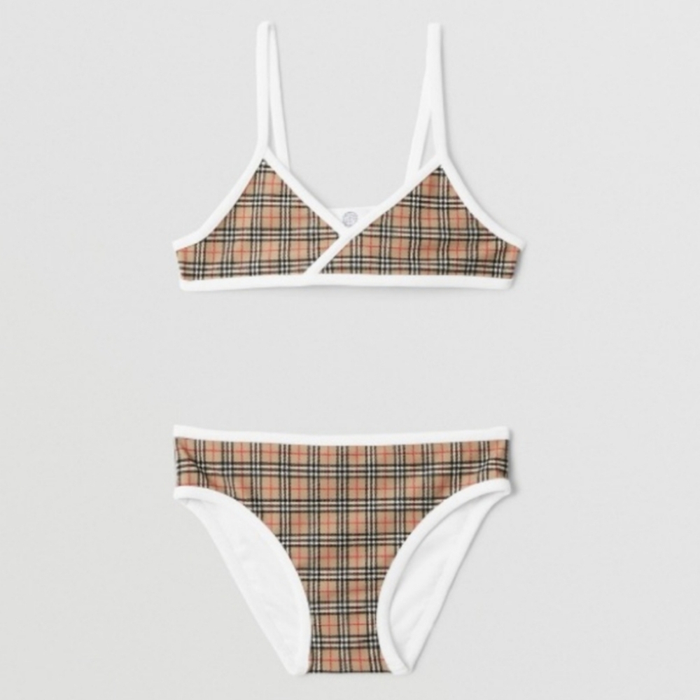 Burberry Girls Crosby Micro Vintage Archive Beige Check Two Piece Bikini Set